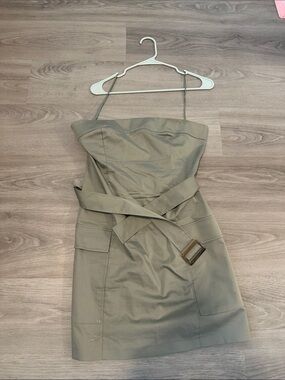 Strapless Belted Mini Dress in Olive